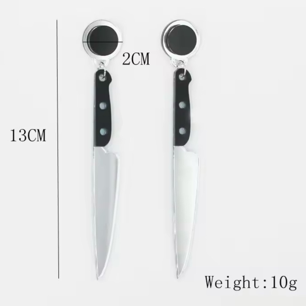 Spooky Silver Knife Earrings Creepy Goth Halloween Cosplay Statement Jewelry - Picture 9 of 11